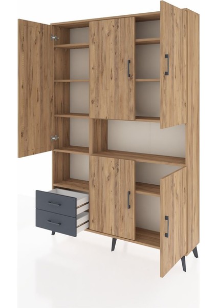 Arges Dolap 10 Raflı 2 Çekmeceli 5 Kapaklı 132X30X195 Çam-Çam/antrasit modelleri