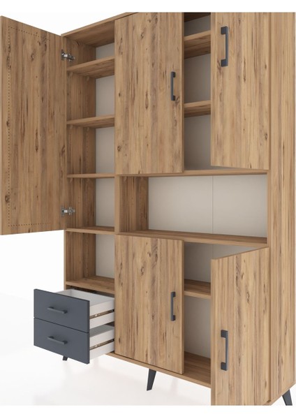 Arges Dolap 10 Raflı 2 Çekmeceli 5 Kapaklı 132X30X195 Çam-Çam/antrasit fırsatları