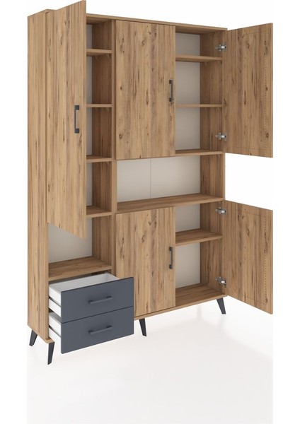 Arges Dolap 10 Raflı 2 Çekmeceli 5 Kapaklı 132X30X195 Çam-Çam/antrasit indirimleri