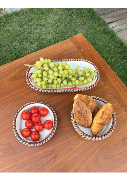 Kiraz Desenli Hasır Görünümlü 3’lü Sunum Seti – Leke Tutmaz- El Yapımı, Şık Sofra Takımı modelleri