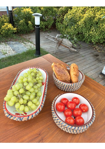 Kiraz Desenli Hasır Görünümlü 3’lü Sunum Seti – Leke Tutmaz- El Yapımı, Şık Sofra Takımı indirimleri