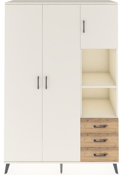 Hyperion Dolap 5 Raflı 3 Çekmeceli Tek Askılı 132X44X195 Aytaşı-Aytaşı/çam