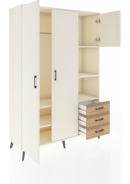 Hyperion Dolap 5 Raflı 3 Çekmeceli Tek Askılı 132X44X195 Aytaşı-Aytaşı/çam indirimleri