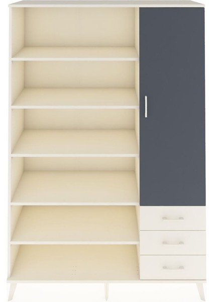 Hyperion Dolap 9 Raflı 3 Çekmeceli Tek Kapaklı 132X44X195 Aytaşı-Antrasit/aytaşı