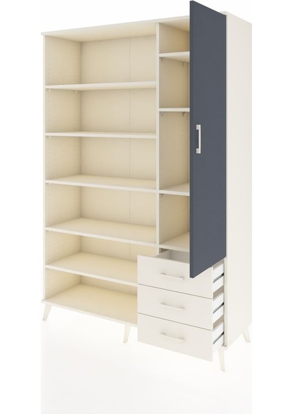 Hyperion Dolap 9 Raflı 3 Çekmeceli Tek Kapaklı 132X44X195 Aytaşı-Antrasit/aytaşı modelleri