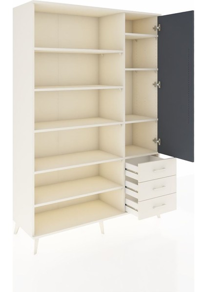 Hyperion Dolap 9 Raflı 3 Çekmeceli Tek Kapaklı 132X44X195 Aytaşı-Antrasit/aytaşı indirimleri