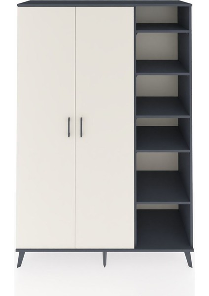 Hyperion Dolap 7 Raflı 2 Kapaklı Tek Askılı 132X44X195 Antrasit-Aytaşı/çam