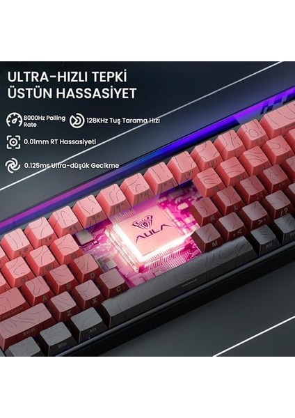Aula Hero 68 He Manyetik Klavye Trigger Dragon Switch 8000Hz Rgb Neon Tkl Hot Swap Oyuncu Klavyesi Kırmızı modelleri