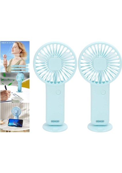 2 Adet Mini Fan,telefon Tutucu,portatif El Vantilatörü Mavi 9,3X19CM