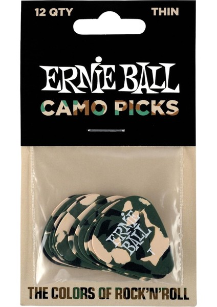 Ernie Ball P09221 Kamuflaj Selüloz Ince Seçtikleri, 12'li Çanta