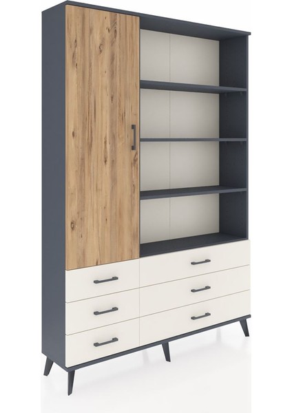 Arges Dolap 8 Raflı 6 Çekmeceli Tek Kapaklı 132X30X195 Antrasit-Çam/aytaşı fiyatları