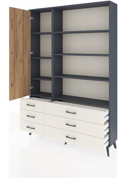 Arges Dolap 8 Raflı 6 Çekmeceli Tek Kapaklı 132X30X195 Antrasit-Çam/aytaşı modelleri