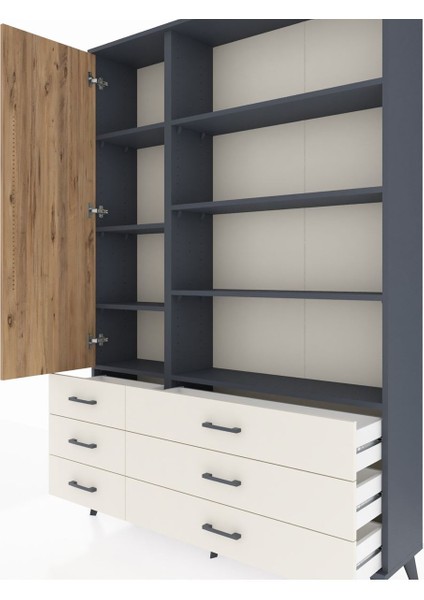 Arges Dolap 8 Raflı 6 Çekmeceli Tek Kapaklı 132X30X195 Antrasit-Çam/aytaşı fırsatları