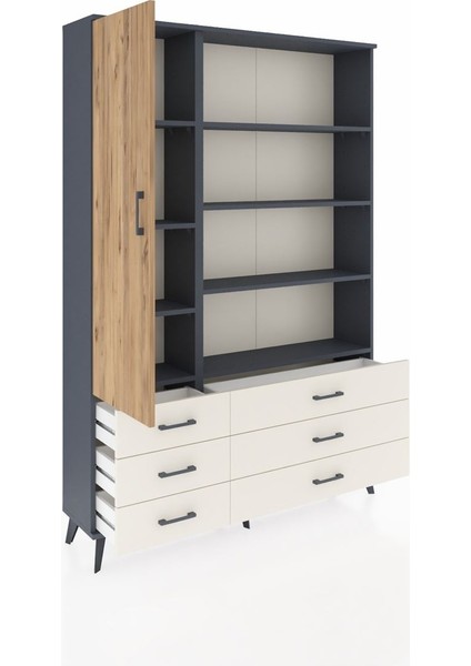 Arges Dolap 8 Raflı 6 Çekmeceli Tek Kapaklı 132X30X195 Antrasit-Çam/aytaşı indirimleri