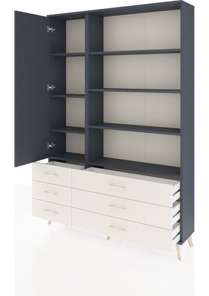 Arges Dolap 8 Raflı 6 Çekmeceli Tek Kapaklı 132X30X195 Antrasit-Antrasit/aytaşı modelleri