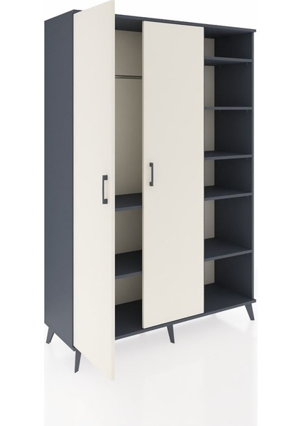 Hyperion Dolap 7 Raflı 2 Kapaklı Tek Askılı 132X44X195 Antrasit-Aytaşı/çam indirimleri