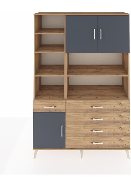 Hyperion Dolap 9 Raflı 5 Çekmeceli 3 Kapaklı 132X44X195 Çam-Antrasit/çam