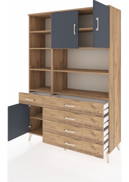 Hyperion Dolap 9 Raflı 5 Çekmeceli 3 Kapaklı 132X44X195 Çam-Antrasit/çam modelleri
