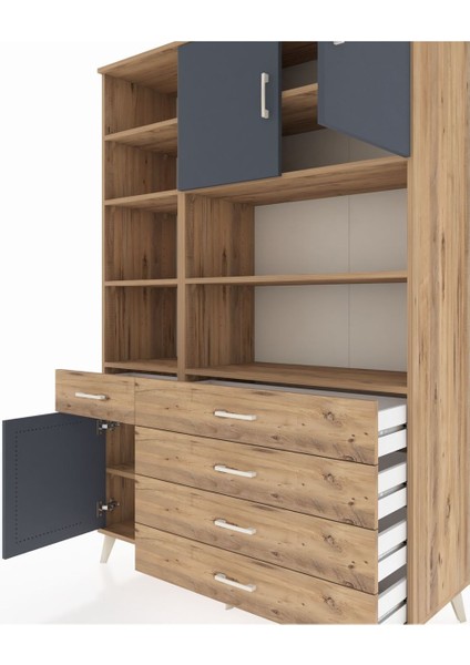 Hyperion Dolap 9 Raflı 5 Çekmeceli 3 Kapaklı 132X44X195 Çam-Antrasit/çam fırsatları