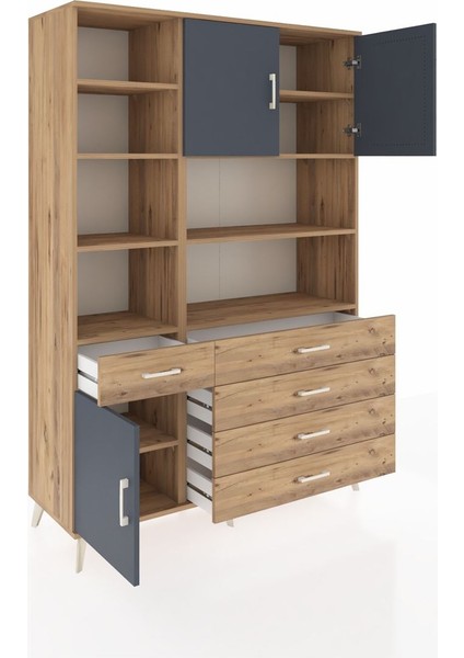 Hyperion Dolap 9 Raflı 5 Çekmeceli 3 Kapaklı 132X44X195 Çam-Antrasit/çam indirimleri