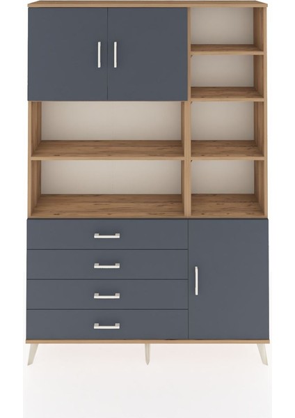 Arges Dolap 9 Raflı 4 Çekmeceli 3 Kapaklı 132X30X195 Çam-Antrasit/antrasit
