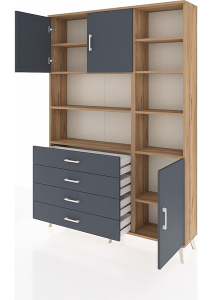 Arges Dolap 9 Raflı 4 Çekmeceli 3 Kapaklı 132X30X195 Çam-Antrasit/antrasit modelleri