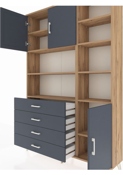 Arges Dolap 9 Raflı 4 Çekmeceli 3 Kapaklı 132X30X195 Çam-Antrasit/antrasit fırsatları