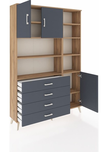 Arges Dolap 9 Raflı 4 Çekmeceli 3 Kapaklı 132X30X195 Çam-Antrasit/antrasit indirimleri