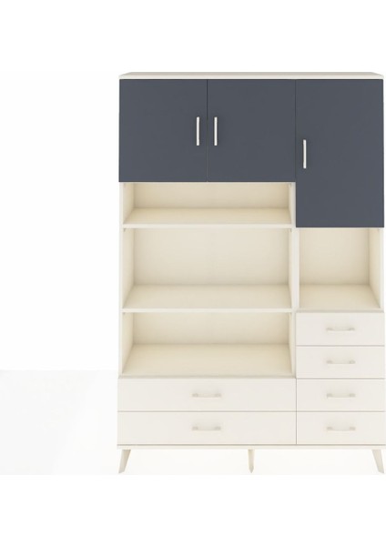 Arges Dolap 9 Raflı 6 Çekmeceli 3 Kapaklı 132X30X195 Aytaşı-Antrasit/aytaşı