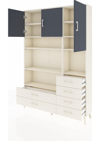 Arges Dolap 9 Raflı 6 Çekmeceli 3 Kapaklı 132X30X195 Aytaşı-Antrasit/aytaşı modelleri