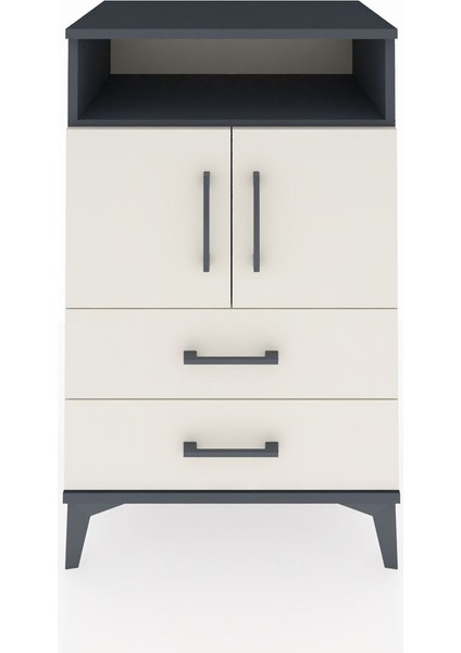 Hyperion Komodin 2 Raflı 2 Çekmeceli 2 Kapaklı 60X44X96 Antrasit-Aytaşı