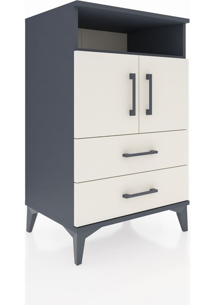 Hyperion Komodin 2 Raflı 2 Çekmeceli 2 Kapaklı 60X44X96 Antrasit-Aytaşı fiyatları