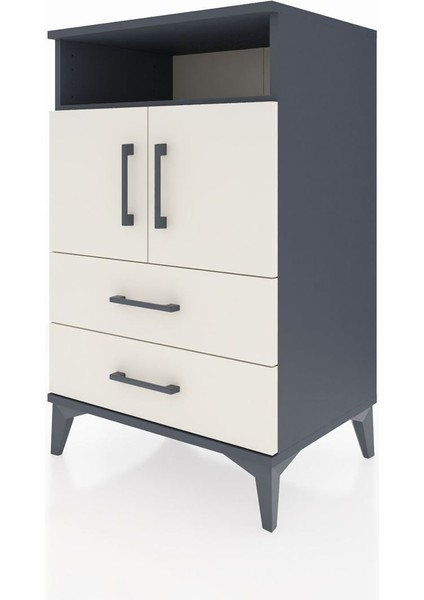 Hyperion Komodin 2 Raflı 2 Çekmeceli 2 Kapaklı 60X44X96 Antrasit-Aytaşı modelleri