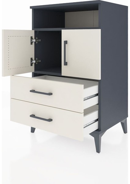 Hyperion Komodin 2 Raflı 2 Çekmeceli 2 Kapaklı 60X44X96 Antrasit-Aytaşı fırsatları