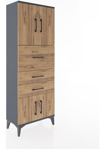 Arges Dolap 2 Raflı 3 Çekmeceli 4 Kapaklı 60X30X163 Antrasit-Çam fiyatları