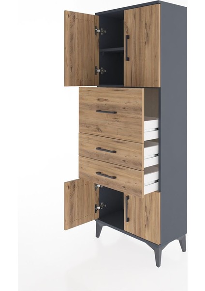 Arges Dolap 2 Raflı 3 Çekmeceli 4 Kapaklı 60X30X163 Antrasit-Çam fırsatları