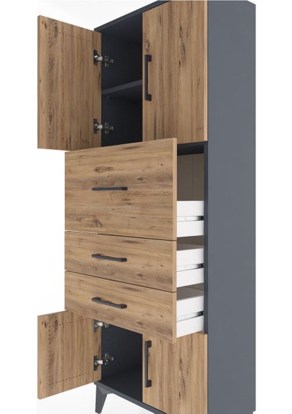 Arges Dolap 2 Raflı 3 Çekmeceli 4 Kapaklı 60X30X163 Antrasit-Çam indirimleri