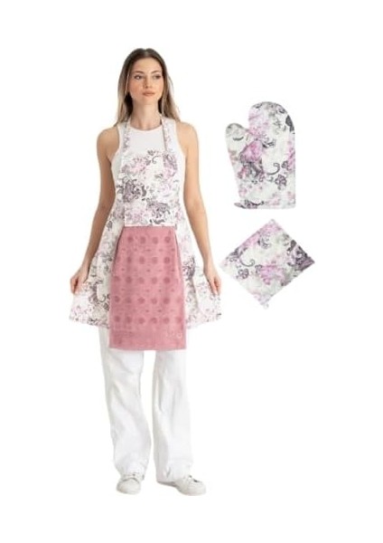 Havlulu Mutfak Önlüğü Fırın Eldiveni ve Tutacak Gülkurusu fiyatları