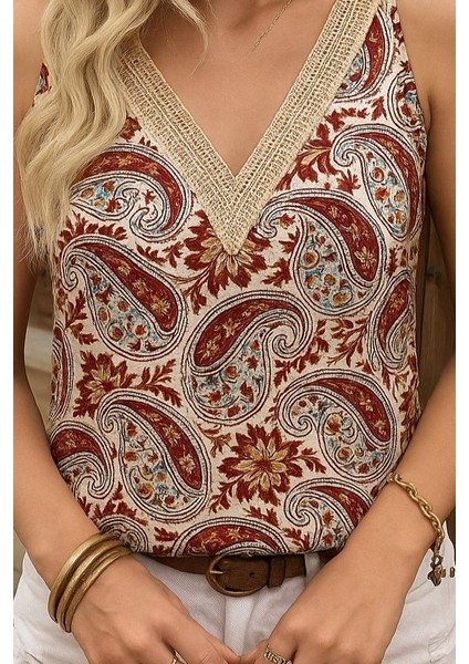 Kadın Askılı V Yaka Dantelli Süprem Bluz fiyatları