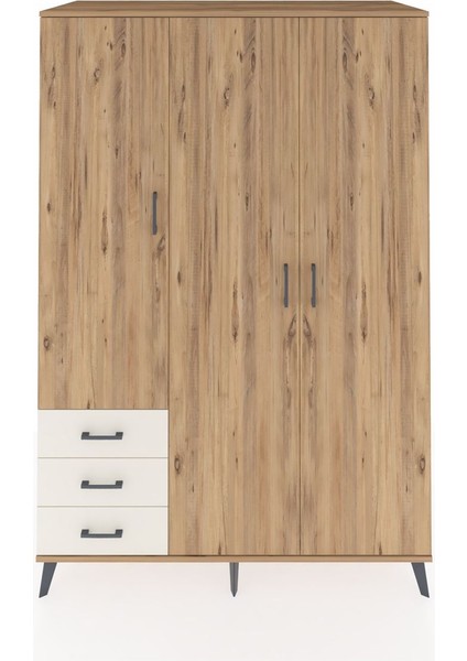 Kronos Dolap 6 Raflı 3 Çekmeceli Tek Askılı 132X59X195 Çam-Çam/aytaşı