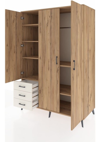 Kronos Dolap 6 Raflı 3 Çekmeceli Tek Askılı 132X59X195 Çam-Çam/aytaşı modelleri