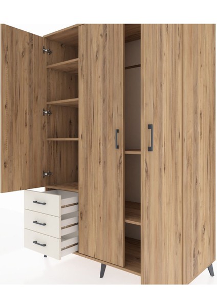 Kronos Dolap 6 Raflı 3 Çekmeceli Tek Askılı 132X59X195 Çam-Çam/aytaşı fırsatları