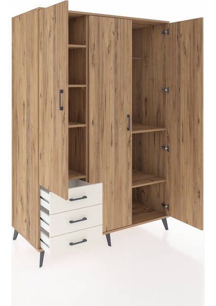 Kronos Dolap 6 Raflı 3 Çekmeceli Tek Askılı 132X59X195 Çam-Çam/aytaşı indirimleri