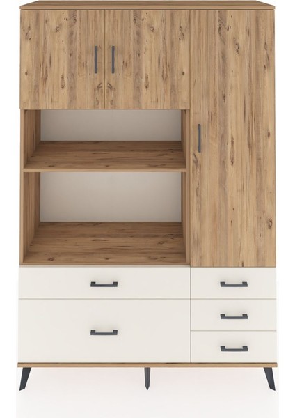 Hyperion Dolap 7 Raflı 5 Çekmeceli 3 Kapaklı 132X44X195 Çam-Çam/aytaşı