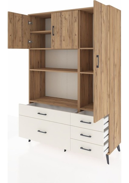Hyperion Dolap 7 Raflı 5 Çekmeceli 3 Kapaklı 132X44X195 Çam-Çam/aytaşı modelleri