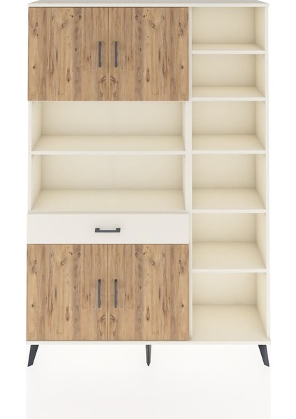 Arges Dolap 10 Raflı Tek Çekmeceli 4 Kapaklı 132X30X195 Aytaşı-Çam/aytaşı