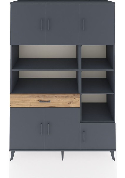 Hyperion Dolap 10 Raflı Tek Çekmeceli 6 Kapaklı 132X44X195 Antrasit-Antrasit/çam