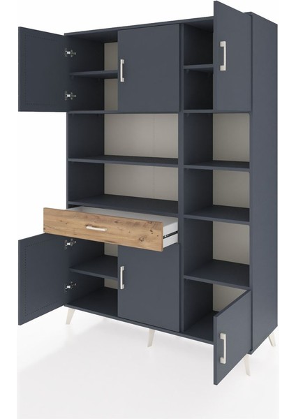 Hyperion Dolap 10 Raflı Tek Çekmeceli 6 Kapaklı 132X44X195 Antrasit-Antrasit/çam modelleri