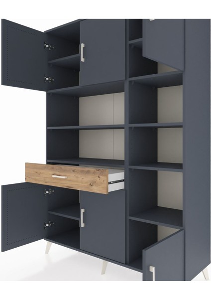 Hyperion Dolap 10 Raflı Tek Çekmeceli 6 Kapaklı 132X44X195 Antrasit-Antrasit/çam fırsatları