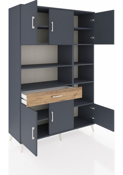 Hyperion Dolap 10 Raflı Tek Çekmeceli 6 Kapaklı 132X44X195 Antrasit-Antrasit/çam indirimleri